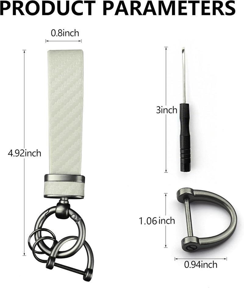 Turcee Carbon Fiber Car Keychain,Automotive Interior Accessories Keychains Leather Car Key Fob,Car Accessories Key Ring&Anti-Lost D-Ring(White) - Image 2